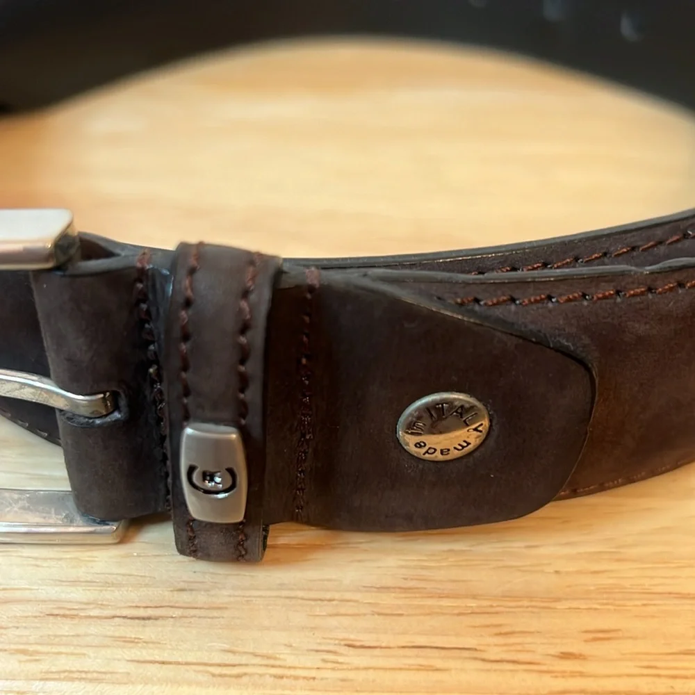 Cerruti 1881 1/4” wide suede brown genuine leather belt chrome buckle Italy